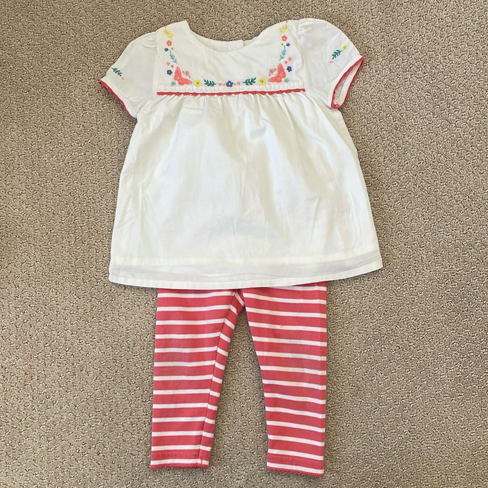 Baby Boden Embroidered Top and Matching Stripe Leggings (12-18 months)